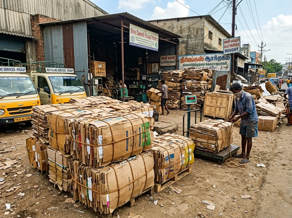 Cardboard carton packaging waste bundles